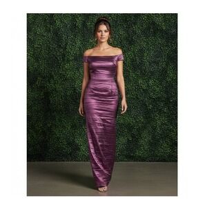 Alex Evenings Gown Taffeta Ruched Off the Shoulder Metallic Dress Sz-12